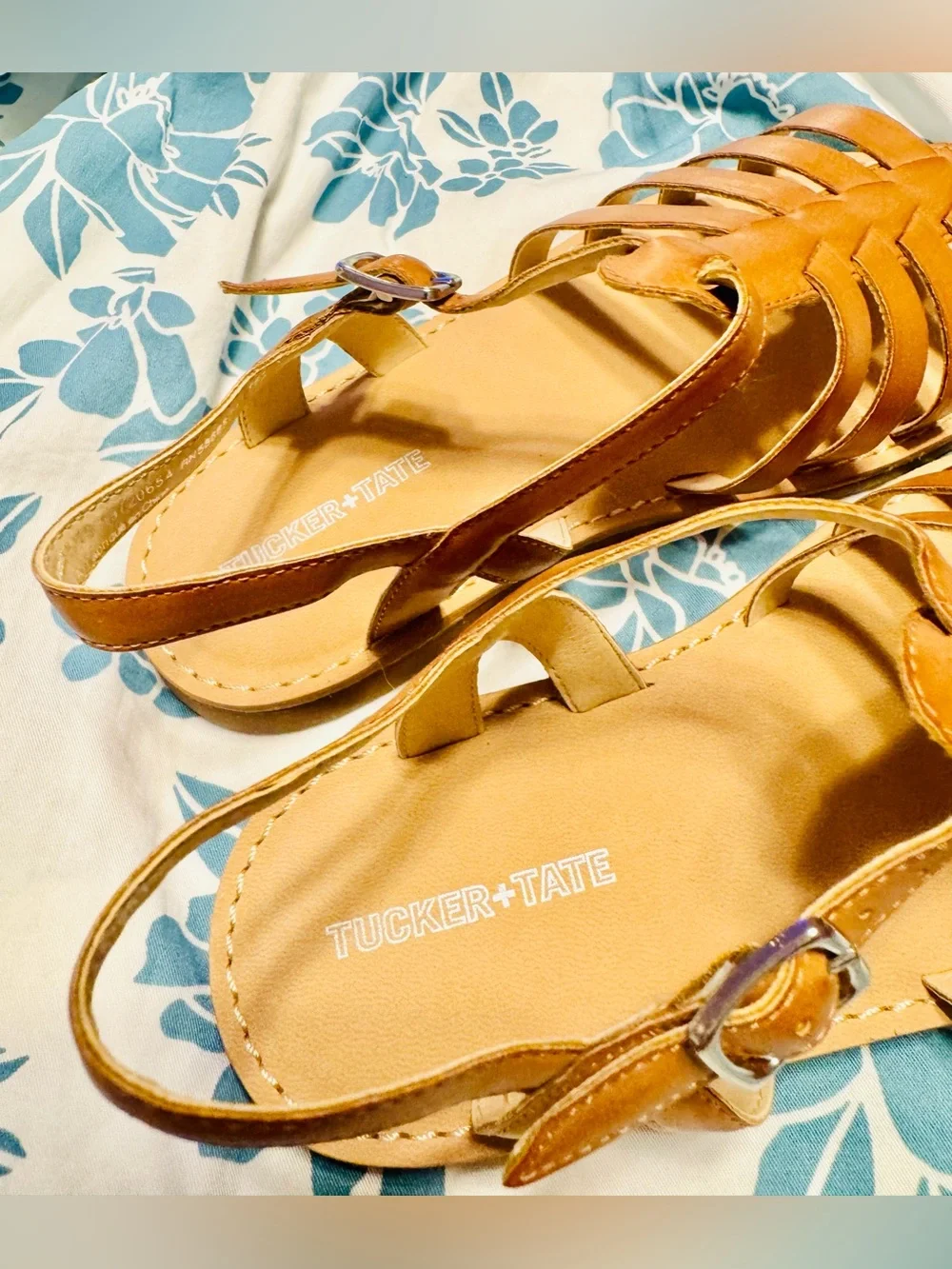 Tucker + Tate Lucy Cognac Leather Strappy Slingback Sandals  Size -2M